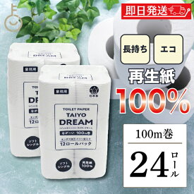 【マラソン限定！最大2000円OFF】 太洋紙業 日本製 トイレットペーパー ソフト シングル 芯あり 100m 24ロール ( 12ロール×2パック ) 国産 再生紙100% タイヨードリーム 再生紙 パルプ 古紙配合率100% ティッシュ 業務用 まとめ買い ロング ランキング 福袋