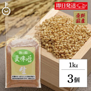 【レビュー投稿で500円OFFクーポン】 海の精 麦味噌 1kg 3個 味噌 みそ 調味料 保存料 着色料 化学調味料 無添加 不使用 国産特別栽培原料100%使用 生味噌 和食 味噌汁用 国産むぎ味噌 和食 日