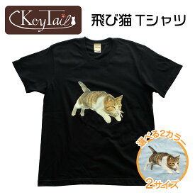 ＼25日限定！全品10％offクーポン！／ Tシャツ 飛び猫 Tシャツ レディース メンズ 男女兼用 飛びねこ とびねこ トビネコ グッズ 写真家 五十嵐健太 写真 島 飛び猫Tシャツ コットン 綿100％ ネイビー ブルー M L