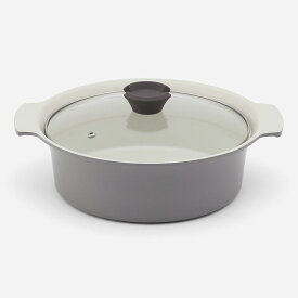 【KEYUCA公式店】ケユカ セラミックIH両手鍋24cm グレー [アルミ製 軽量 鍋 調理鍋 4L ガラス蓋 直火使用可]