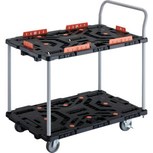 TRUSCO 連結式樹脂製2段台車 ビートル 900X600 自在5輪 内2輪ストッパー付 柵 ハンドル付 BT924KJ5S2-E100