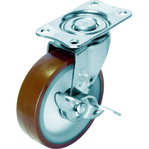ユーエイ プレート式 自在 キャスター ウレタン 車輪径75mm ストッパー付き Eタイプ E-S型 取付寸法56×28 E-75URS