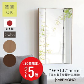 【8月10日 (日) 限定P5倍】 壁掛け 鏡 スリム 全身 幅40×高さ120cm 日本製 ≪スリム三面姿見≫ 姿見 ミラー 扉付き マンション アパート 賃貸 三面鏡 大型 姿見鏡 倒れない 安全 クローゼット 一人暮らし 全身鏡 石膏壁 傷をつけない 送料無料【翌営業日出荷】