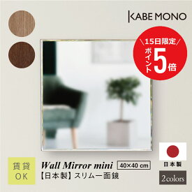 【1月15日 (木) 限定P5倍】壁掛け 鏡 ウォールミラー 幅40×高さ40cm 日本製 ≪スリム一面鏡≫ 一面 洗面鏡 トイレ 玄関 コンパクト ノンフレーム ミラー ホテル マンション メイクミラー 石膏壁 賃貸 スリム おしゃれ 天然木 収納付き 送料無料【翌営業日出荷】 工場出荷