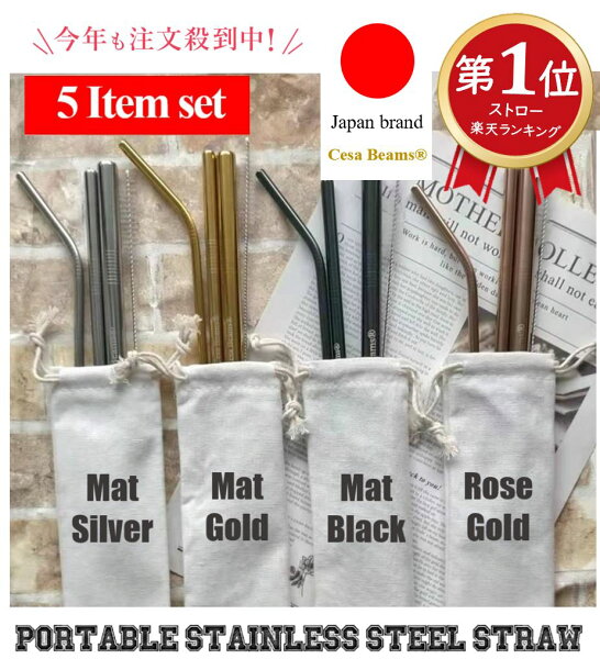 ランキング1位 　2セット目40％オフ　日本ブランド　Cesa Beams　ストロー ステンレスストロー 3本 マイストロー 洗浄ブラシ付き 袋付き5点セット　繰り返し   サスティナブル おうち カフェ オシャレ  携帯用 持ち歩き 1000円ポッキリ ぽっきり アウトドア