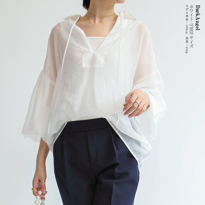楽天市場】【即納】 シースルーブラウス ボリューム袖 シアーシャツ  