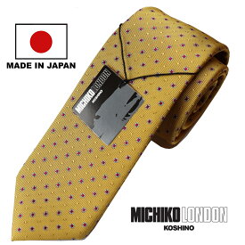 ボンディング加工 生地裏張り ボリュームタイプ 日本製 MADE IN JAPAN ネクタイ ブランド MICHIKO LONDON KOSHINO ミチコロンドン 小紋柄 シルク 100％ スーツ ジャケットに最適 メンズ レディース 男女兼用 MKJ-023-F イエロー