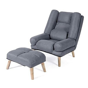 ソファーチェア 1人掛け リクライニングソファ オットマン付き ハイバック リクライニング 一人用ソファー 肘付き 天然木脚 背もたれ5段階 簡単に組立 取り外し可能なカバー 柔らかく 座り