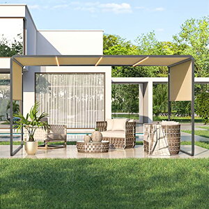 屋外用3mx3mパーゴラ、アルミフレーム付きパティオガゼボ、防水トップキャノピー、1.6m高さ調節可能なサイドキャノピー、裏庭サンシェルター,グリーン