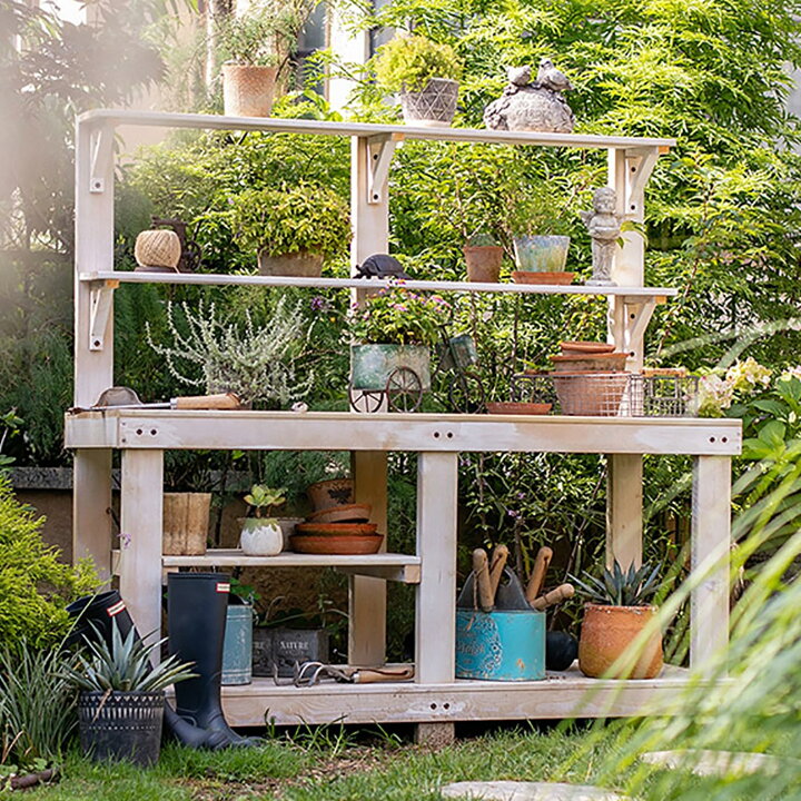 楽天市場】屋外用木製植木台植木台、4層多機能収納ラック付きガーデン 