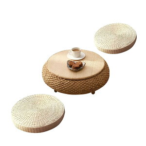 ちゃぶ台 円卓 ローテーブル 籐編み ラタン 卓袱台 座卓 円形ローテーブル 幅60×奥行60×高さ25cm 丸 小さい 2人用 畳コーヒーテーブル 収納 おしゃれ 畳 和室 禅インテリア 瞑想 茶道 (収納タイ