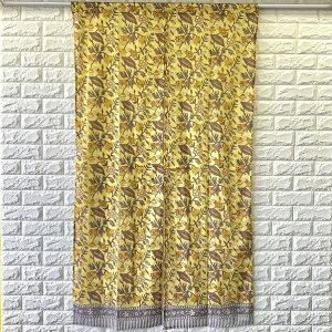 のれん 北欧 カントリー アジアン フェミニン ブロックプリント おしゃれ 爽やか インド綿 イエロー 花柄 総柄 ノレン 暖簾 綿100% 肌触りさらさら 85cm×150cm