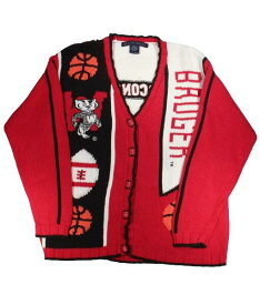 USED!!! BIRCH BROS / "WISCONSIN BADGERS" COTTON KNIT CARDIGAN (90'S) / red×white×black