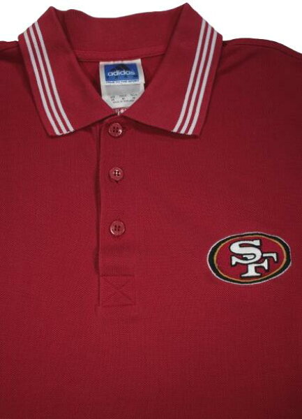USED!!! adidas "SF 49ERS" POLO SHIRTS (90'S) / light red×white　サイズ M　　アディダス　サンフランシスコ・フォーティナイナーズ　ポロシャツ
