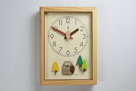 「キコリの時計」　木の電波時計　【森の電葉時計　（フクロウ振子）】　新築祝　結婚祝　壁掛時計