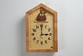 「キコリの時計」　木の振子時計　【フクロウの親子の時計】　新築祝　結婚祝　壁掛時計　置き時計