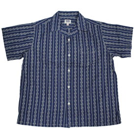 フェローズ Pherrow's 半袖 シャツ オープンカラーシャツ コットンハワイアン アロハ インディゴ ストライプ 日本製