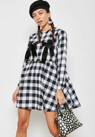 LAZY OAF レイジーオーフ leeve Tea Dress With Bow Nips In Check ワンピース