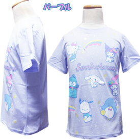 【ネコポスOK】　プチプライス☆　Sanrio　characters　サンリオキャラクターズ　 女の子　ラメプリント　半袖Tシャツ　　パープル、サックス　110cm、120cm、130cm　子供、子供服、キッズ