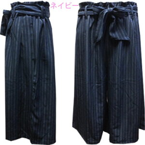 【ネコポスOK】 女の子 サラっと接触冷感 ストライプ&小花柄 共生地ベルト付き ストレッチ ガウチョパンツ  ネイビー(ストライプ)、ネイビー(小花柄) 120cm、130cm 子供、