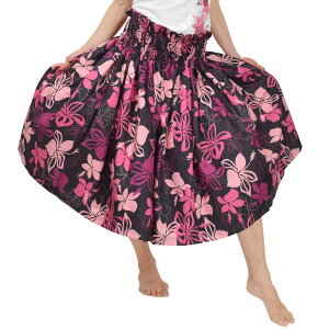 【即納】フラダンス 衣装 シングル パウ ダンス衣装 スカート ダンススカート ハワイアン フラスカート フラ ステージ衣装 JA3948 レディース 5本ゴム ブラックxピンク 65cm丈-70cm丈-75cm丈-フリ