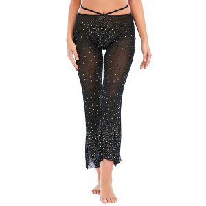 【即納】ストーン付き シースルー ブーツカットパンツ フレアパンツ ダンスパンツ シアー メッシュ ダンス衣装 社交ダンス ベリーダンス 美脚パンツ セクシーパンツ/ストレッチ素材 / レデ