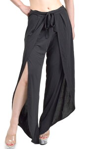 【即納】ダンスパンツ ロングパンツ ダンス 衣装 ベリーダンス 社交ダンス ジャズダンス よさこい ラテン レッスン着 FJ97194 レディース ストレッチ素材 スリット/ワイド/結びリボン/ウエス