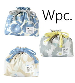 お弁当袋 ランチ巾着 Wpc. 撥水加工 内ポケット付き 花と鳥ブルー ペールブロッサムグレー クロッカスベージュ