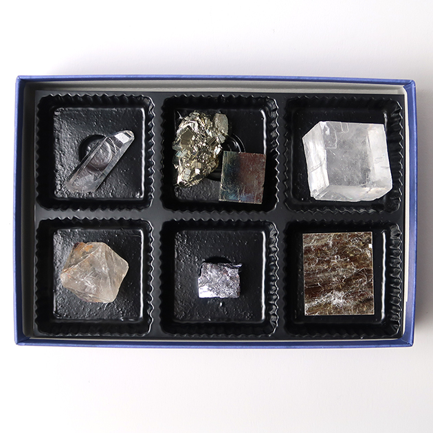 結晶を学ぶ基本の6種類の鉱物標本セット ヘキ開実験にも 東京サイエンス 6種 ふるさと割 結晶鉱物標本 贈呈