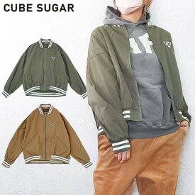 【セール 30%OFF】150cm,160cm / M size / カーキ,キャメルLcu3114 綿ナイロンラインリブZipUp ブルゾン[Lady's][レディース][CUBESUGAR][キューブシュガー][長袖][アウター][ジャケット][outr]