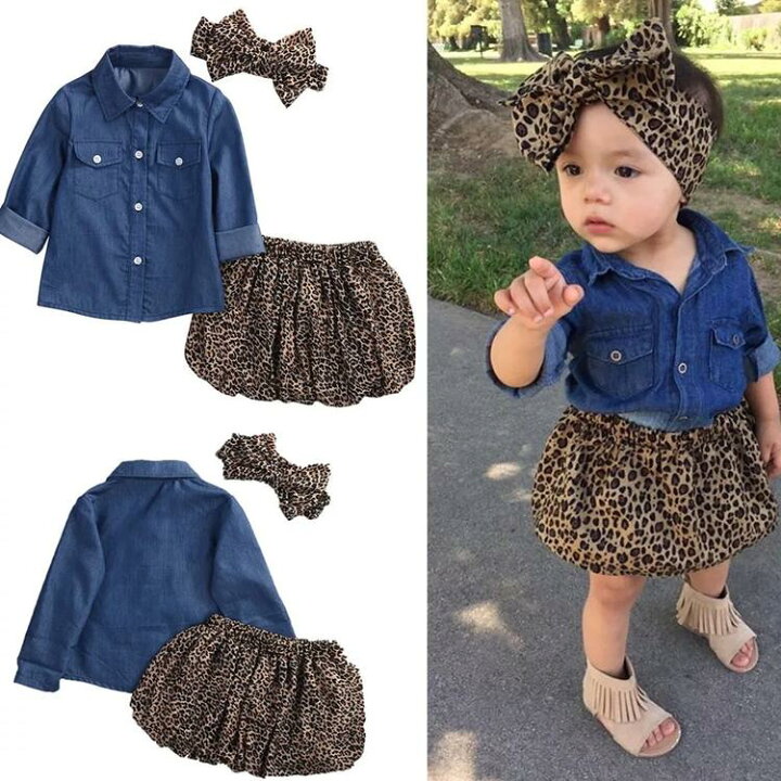 楽天市場 子供服 デニム 長袖 豹柄 スカート セットアップ 上下セット リボン 女の子 かわいい 北欧 トップス デニムシャツ Yシャツ 赤ちゃん服 80cm 90cm 100cm 110cm 1cm 韓国子供服 韓国 韓国ベビー服 子供 女の子 送料無料 子供服rei