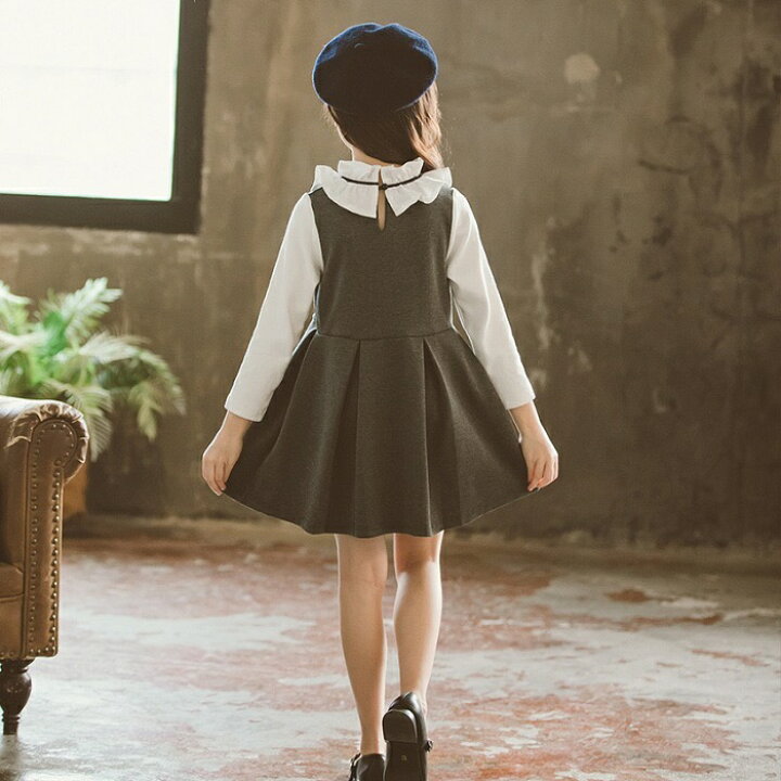 楽天市場】【予約品】女の子 フリル リボン ワンピース 白 グレー 大人  
