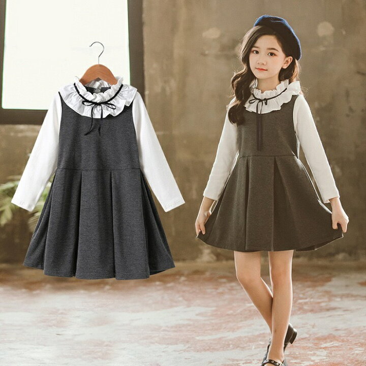 楽天市場】【予約品】女の子 フリル リボン ワンピース 白 グレー 大人 