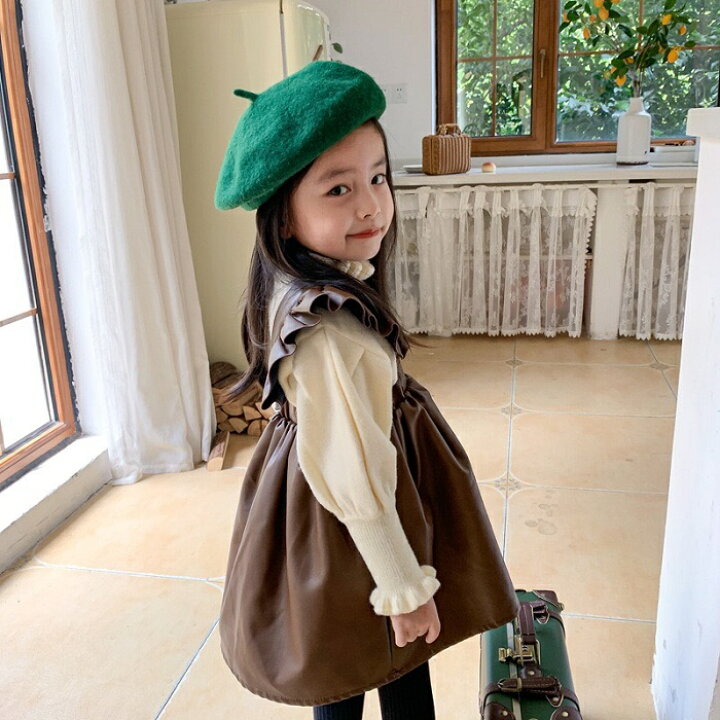 楽天市場】【予約品】女の子 ニット トップス 長袖 白 黒 レザー 