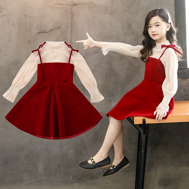 楽天市場】【新作】【予約品】女の子 ベロア 肩ひもリボン ワンピース 