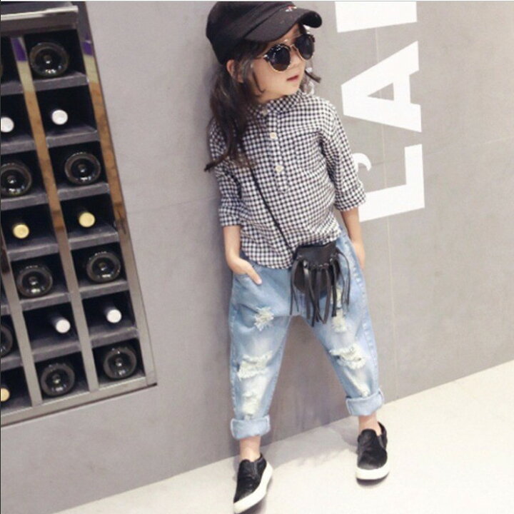 楽天市場 パンツ デニムパンツ 子供服 女の子 キッズ服 韓国風子供服 ダメージ加工 カジュアル 長ズボン 可愛い 90cm 100cm 110cm 1cm 130cm 140cm 子供服 アイ