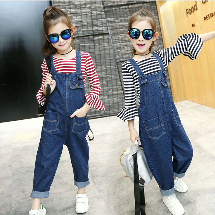 楽天市場 オーバーオール 子供服 女の子 デニムオーバーオール ゆったり キッズ ジュニア デニムサロペット オールインワン 長ズボン 1 130 140 150 160 子供服 アイ