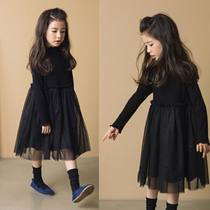 楽天市場 ワンピースドレス 子供服 女の子 長袖 ロングワンピース キッズ フォーマルドレス 韓国風子供服 ブラック 上品 大人可愛い 黒色 ブラック 春 秋 冬 110 1 130 140 150 160 子供服 アイ