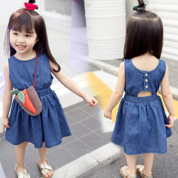 楽天市場 ワンピース 子供服 デニムワンピース 女の子 サロペット ノースリーブ 袖なし 背中出し カジュアル キッズ服 夏 90cm 100cm 110cm 1cm 130cm 140cm 子供服 アイ