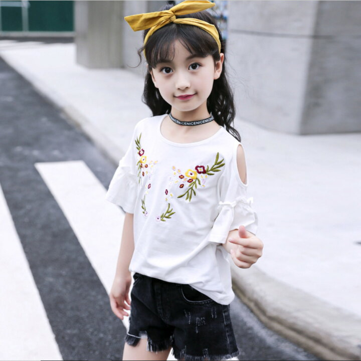 楽天市場】Tシャツ オフショルダー 子供服 フリル袖 女の子 半袖 