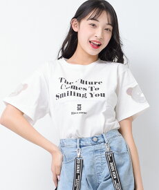 【セール】【送料無料】【2点までメール便対象】袖ベアーチュールTシャツ トップス 半袖 子供服 女の子 小学生 中学生 ファッション ガールズ キッズ ジュニア 韓国子供服 大人っぽい ダンス 130cm 140cm 150cm 160cm 165cm