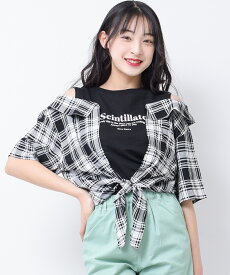 【送料無料】【2点までメール便対象】シャツフェイクレイヤード肩あきTシャツ トップス 半袖 子供服 女の子 小学生 中学生 ファッション ガールズ キッズ ジュニア 韓国子供服 大人っぽい ダンス 130cm 140cm 150cm 160cm 165cm
