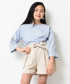 【送料無料】【2点までメール便対象】オーガンジーハート七分袖Tシャツ トップス ロンT 長袖 ゆったり 子供服 女の子 小学生 中学生 ファッション ガールズ キッズ ジュニア 韓国子供服 大人っぽい ダンス 130cm 140cm 150cm 160cm 165cm