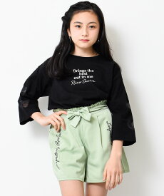 【送料無料】【2点までメール便対象】オーガンジーハート七分袖Tシャツ トップス ロンT 長袖 ゆったり 子供服 女の子 小学生 中学生 ファッション ガールズ キッズ ジュニア 韓国子供服 大人っぽい ダンス 130cm 140cm 150cm 160cm 165cm
