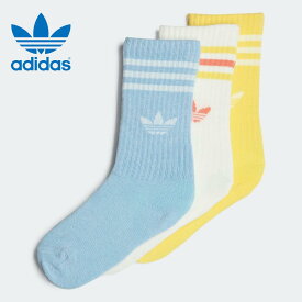 ［返品交換不可］子供 アディダス adidas 靴下 キッズ クルーソックス 3足組 CREW SOCK 3P IB9299 クリアブルー/オフホワイト/スプリングイエロー［C］【GHOI】