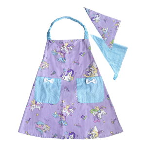 【メール便送料無料】キッズエプロン 三角巾2点セット100-140cmサイズ綿100% 後ろの部分がゴムタイプ こどもエプロン 子供エプロン 幼児 小学生 女の子 男の子 調理実習 幼稚園 料理教室 おし