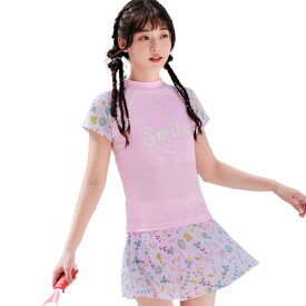 ジュニア キッズ 水着 女の子 【メール便 送料無料】セパレート かわいい 2点セット タンクトップ スカート おしゃれ 子供 ベビー ジュニア 花柄 日焼け対策 130cm 140cm 露出控えめ パンツ キャップ 海 川 お洒落 子供用 女児 上下セット UVカット