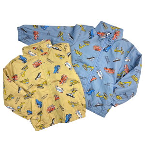 働く車 あったか ナイロンジャンパー 110cm 120cm 130cm ジャケット inフード ジップアップ ファスナーガード 裏フリース キッズ 子供服 男の子 秋 冬 ポケット パトカー 救急車 消防車 ショベルカ