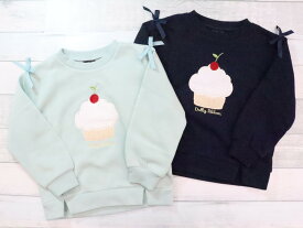 暖か 長袖 トップス トレーナー 110cm 120cm 130cm 裏起毛 カップケーキ 子供服 女の子 キッズ リボン 秋 冬 ガールズ 可愛い あったか ドーリーリボン dollyribbon 刺繍 アップリケ モチーフ