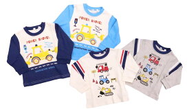 長袖 Tシャツ 働く車 80cm 90cm 95cm ロンT 綿100% カットソー 乗り物 かっこいい ベビー 男の子 ボーイズ 春 秋 冬 赤ちゃん 工事車両 クレーン車 トラック ブルドーザー ショベルカー